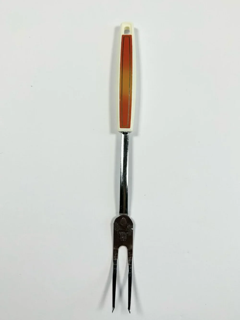 EKCO Chromium Plated Utensil Set Of Two Fork &‎ Slotted Spoon Orange Handles